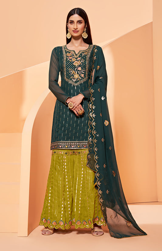 Dark Teal Georgette Embroidered Pakistani Salwar Kameez