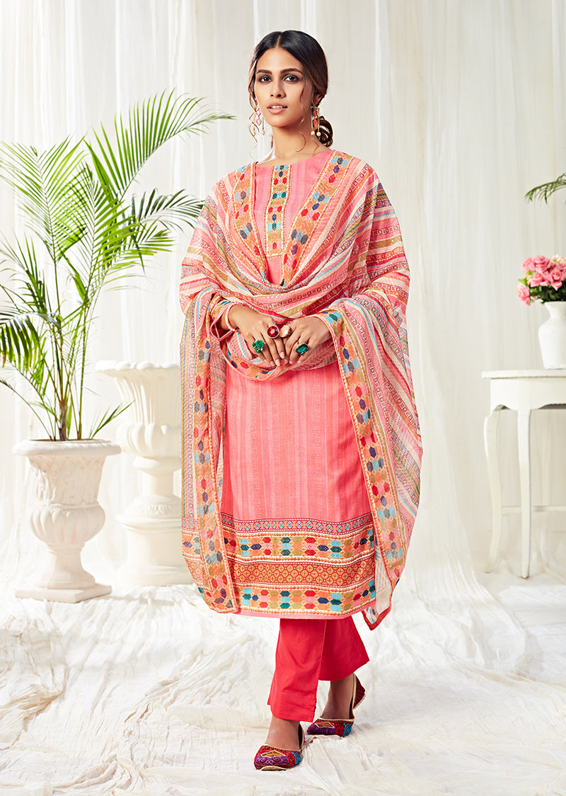 Peach Cotton Digital Printed Pant Salwar Suit