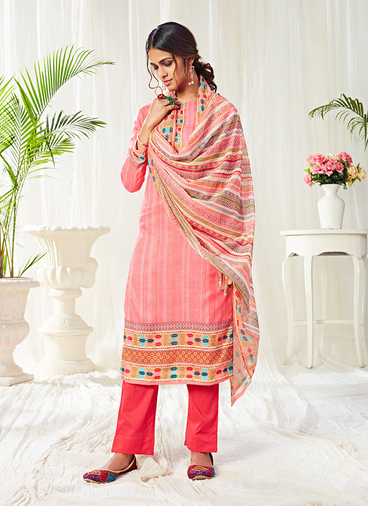 Peach Cotton Digital Printed Pant Salwar Suit