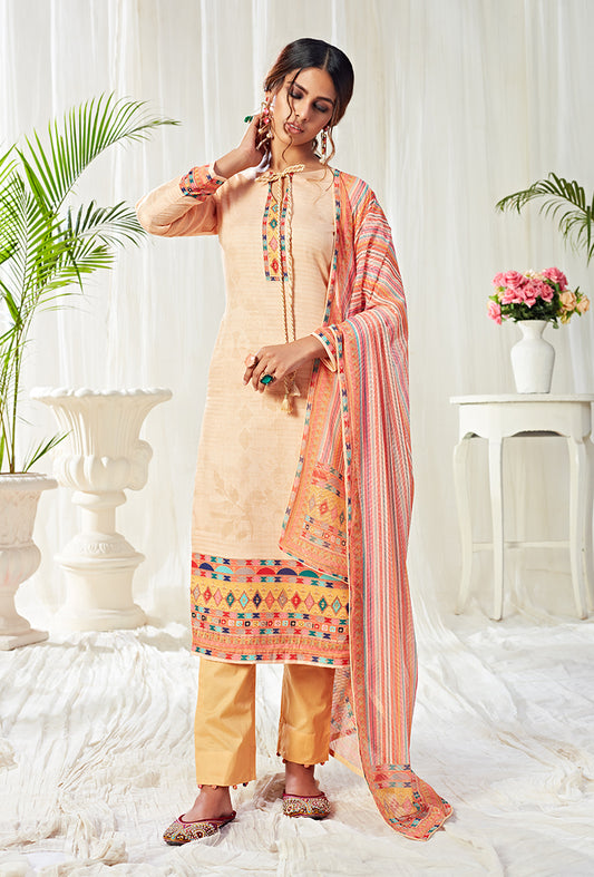 Cream Cotton Digital Printed Pant Salwar Suit