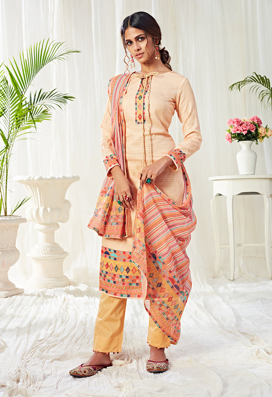 Cream Cotton Digital Printed Pant Salwar Suit