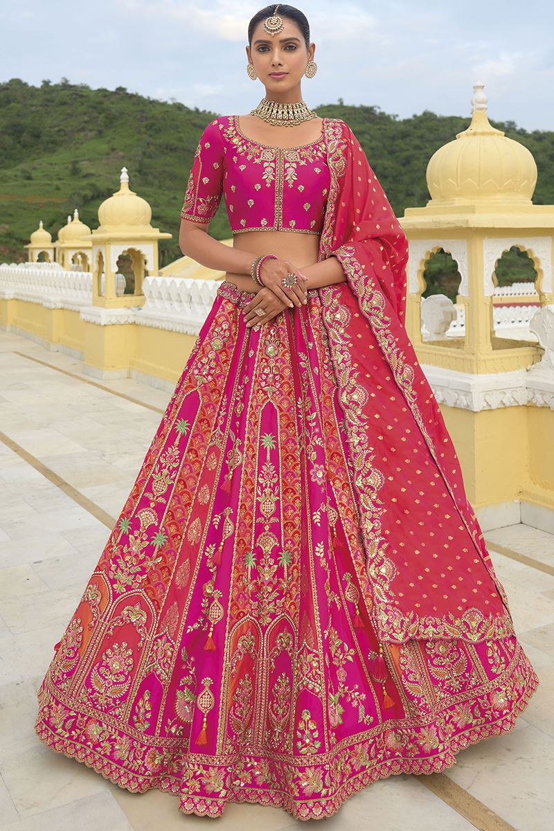 Rani Pink Heavy Silk Embroidered Bridal Wear Lehenga Choli