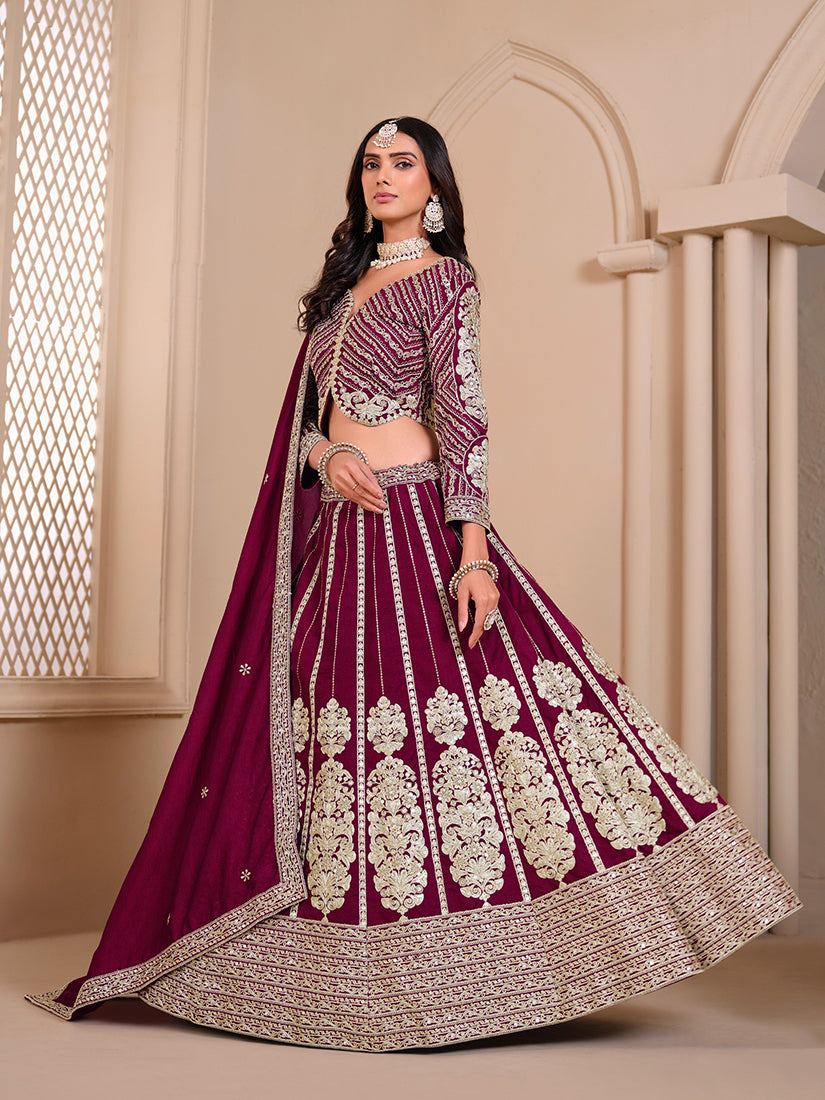 Maroon Shimmar Art Silk Embroidered Unique Lehenga Choli