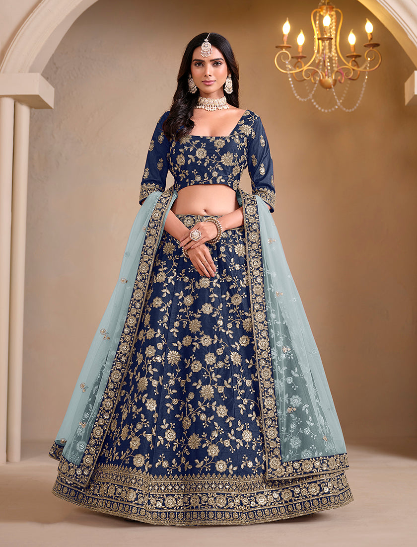 Blue Art Silk Embroidered With Sequence Trendy Lehenga Choli
