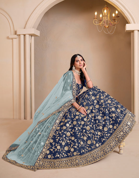 Blue Art Silk Embroidered With Sequence Trendy Lehenga Choli