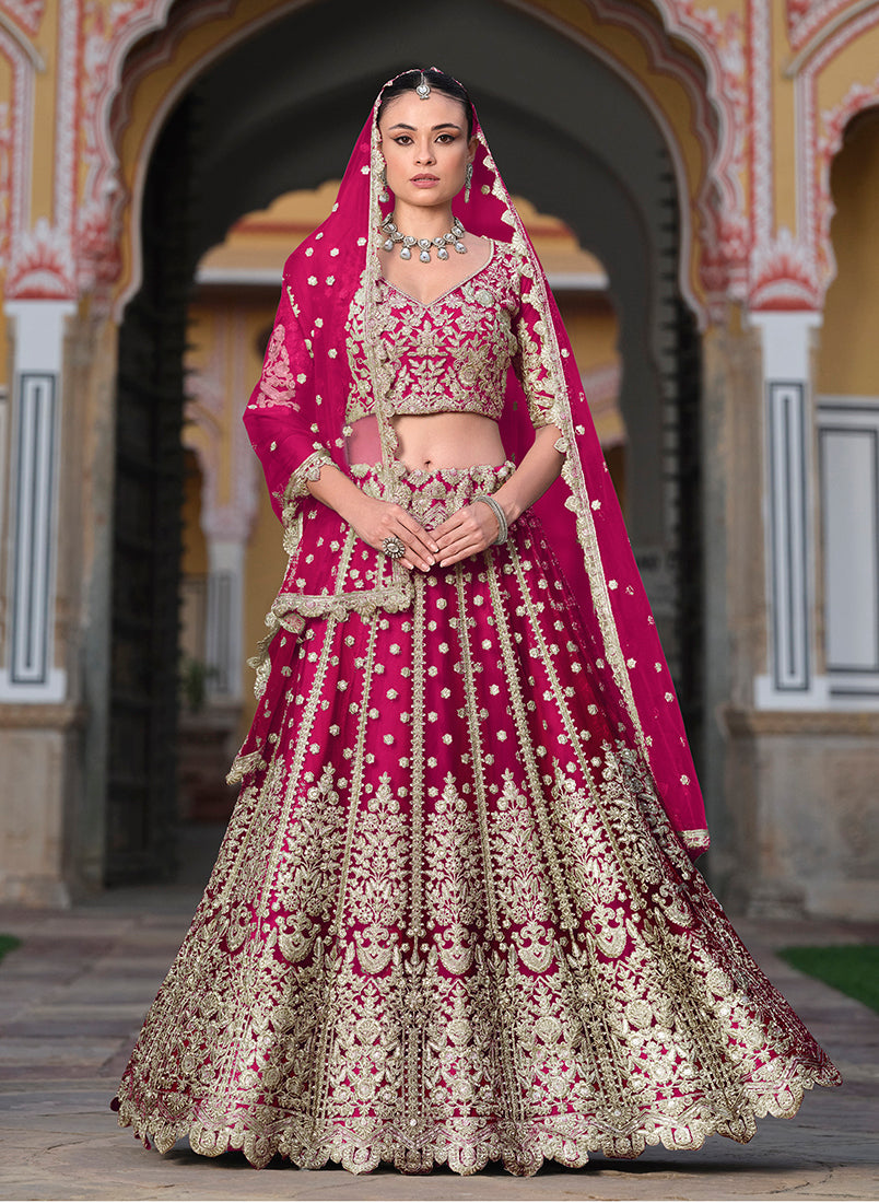 Magenta Embroidered Butterfly Net Designer Ceremonial Lehenga Choli