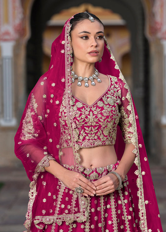 Magenta Embroidered Butterfly Net Designer Ceremonial Lehenga Choli