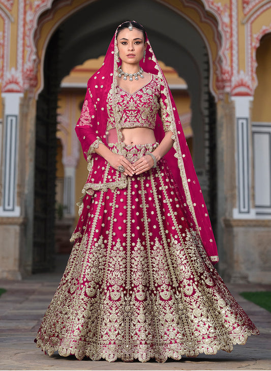 Magenta Embroidered Butterfly Net Designer Ceremonial Lehenga Choli