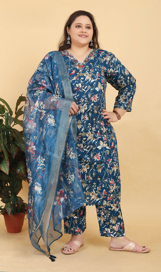 Blue Premium Rayon Handwork Classic Salwar Suit