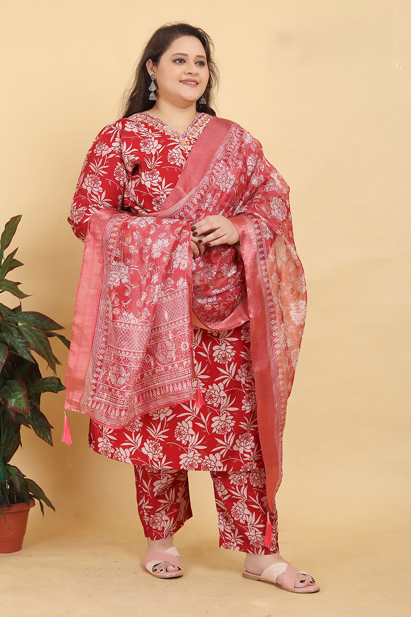 Red Lichi Viscose Handwork Classic Salwar Suit