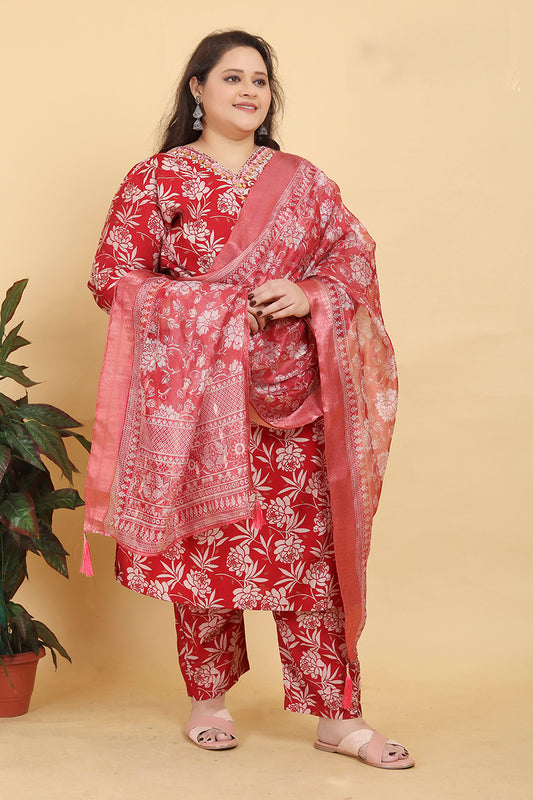 Red Lichi Viscose Handwork Classic Salwar Suit