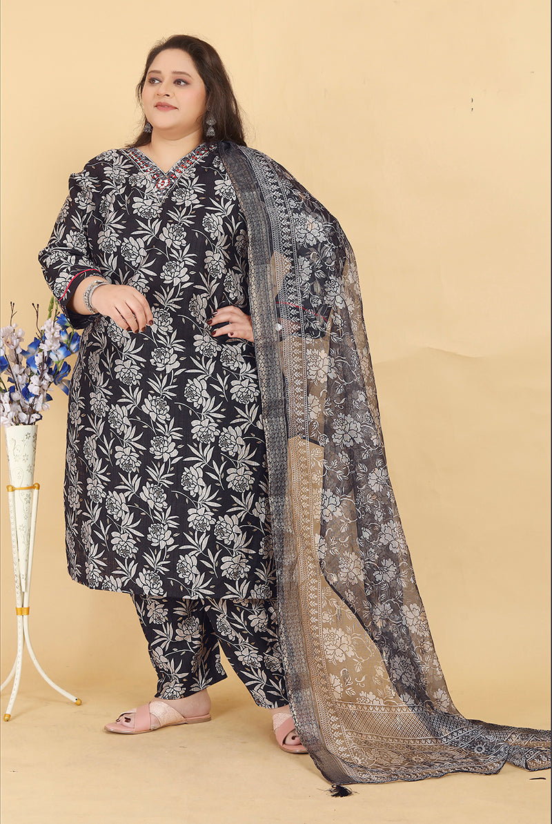 Black Lichi Viscose Handwork Classic Salwar Suit