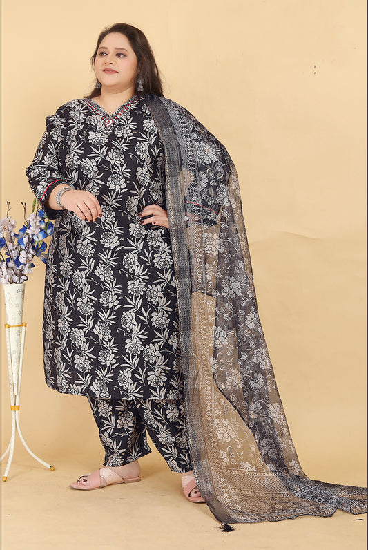 Black Lichi Viscose Handwork Classic Salwar Suit
