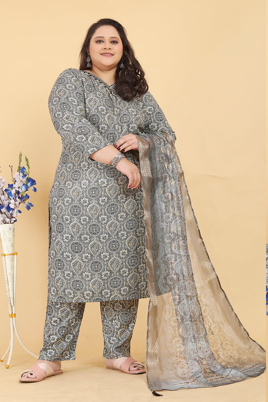 Grey Premium Rayon Handwork Classic Salwar Suit