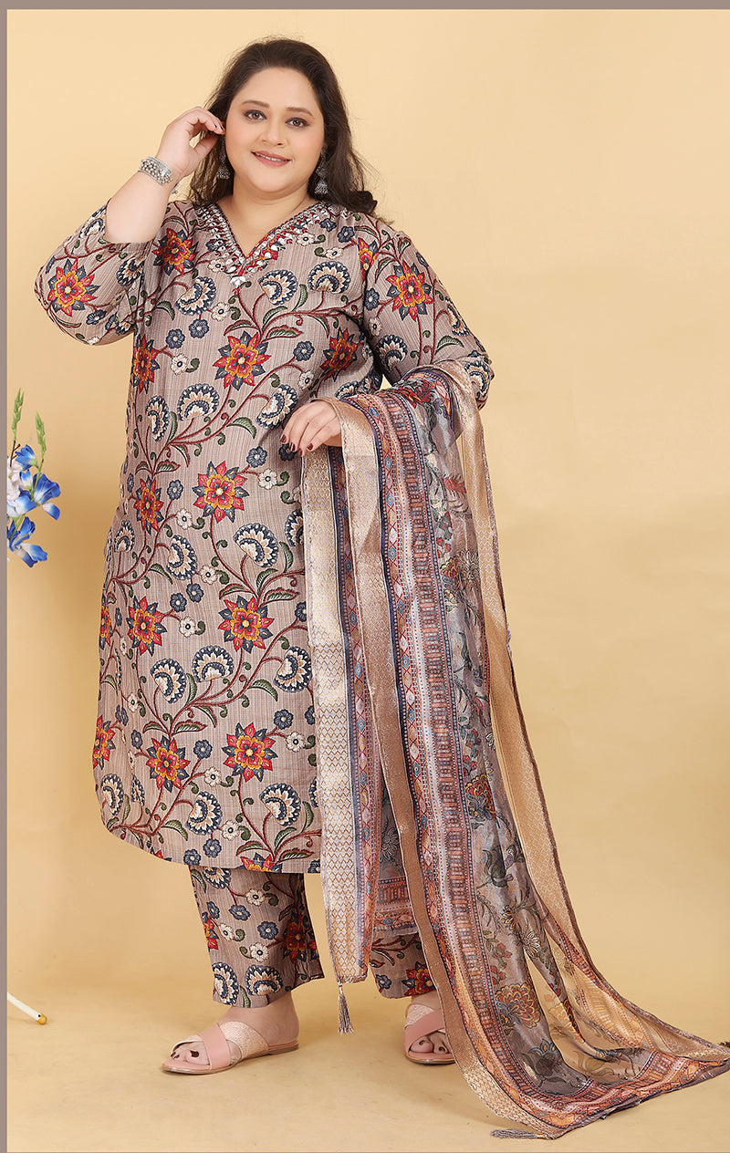 Beige Premium Lichi Viscose Handwork Classic Salwar Suit
