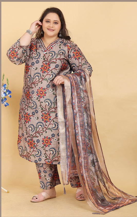 Beige Premium Lichi Viscose Handwork Classic Salwar Suit