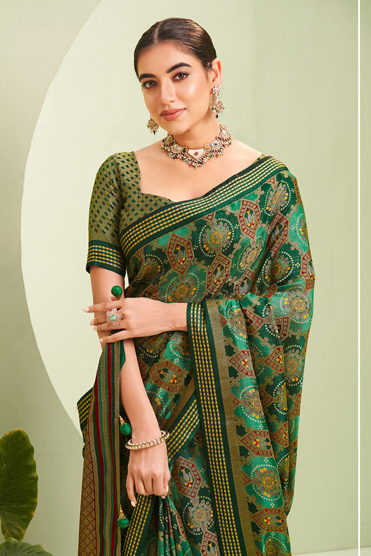 Green Georgette Paisley Print Work Saree