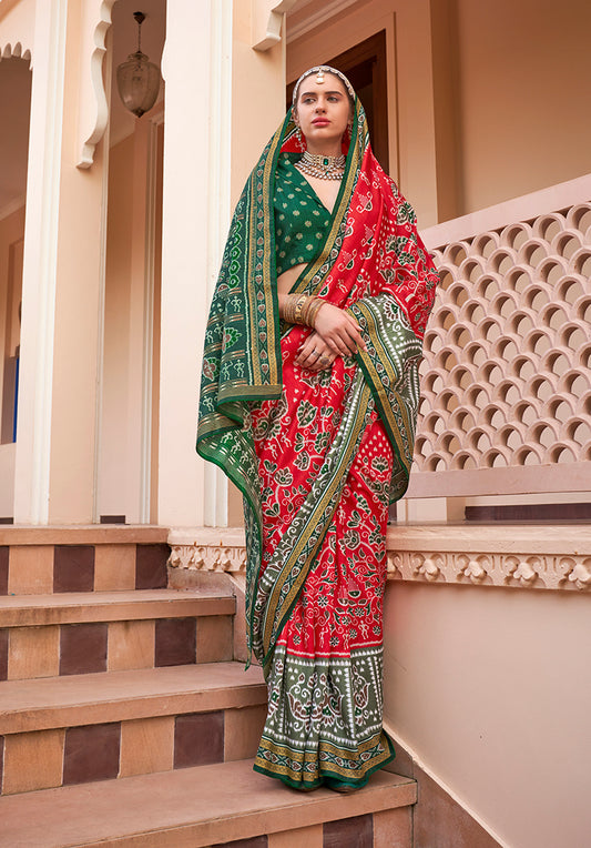 Red Silk Printed Saree