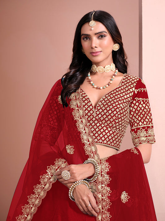 Red Art Silk Embroidered Trendy A Line Lehenga Choli