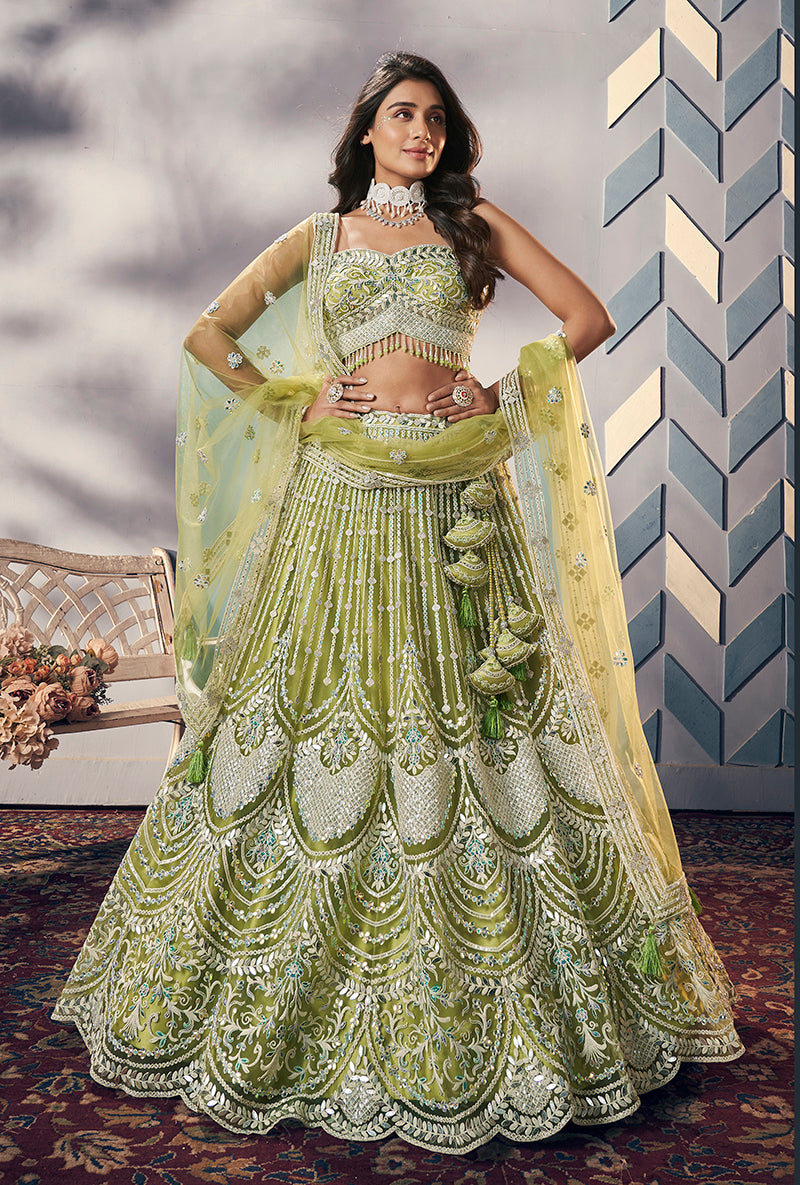 Light Green Net Thread Zari Work Readymade Lehenga Choli