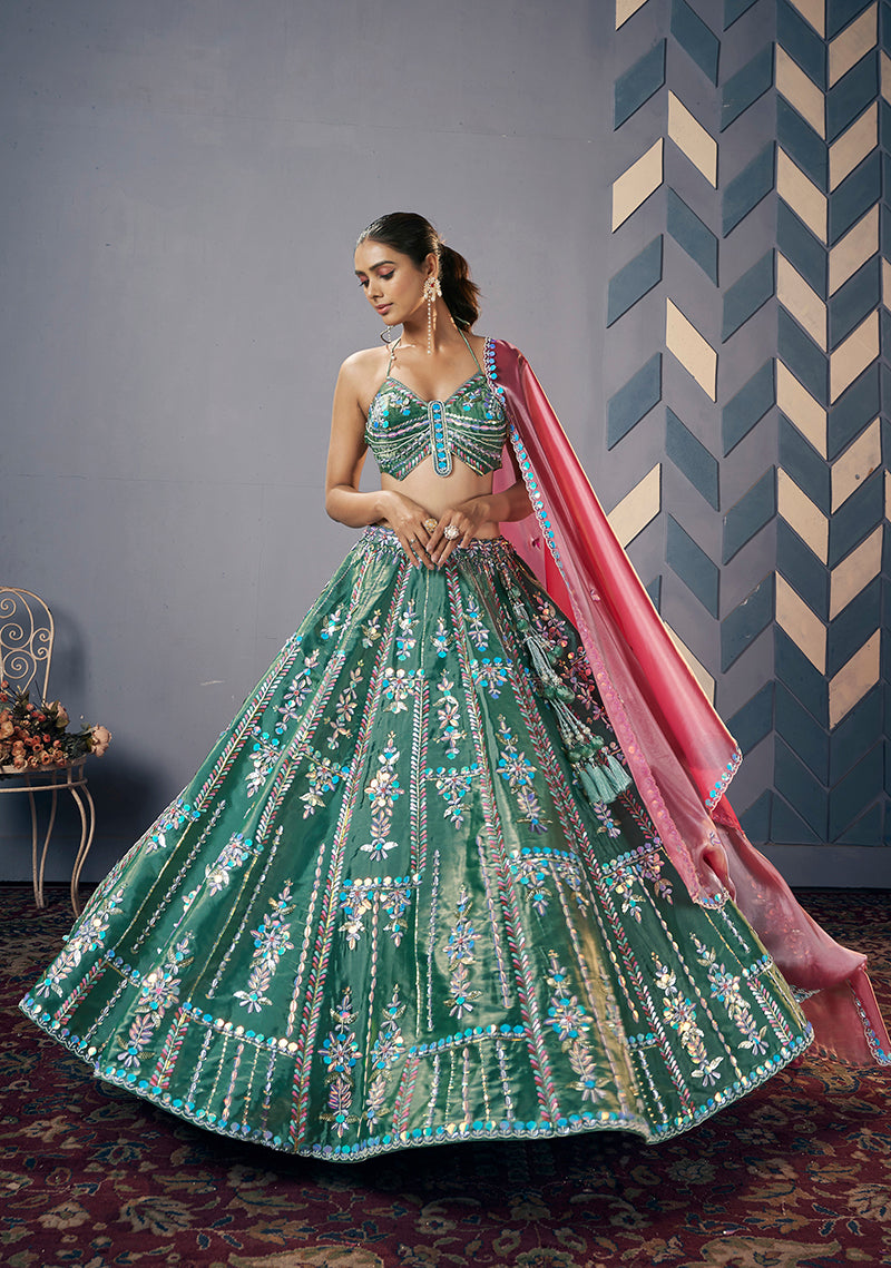 Teal Green Jimmy Choo Embroidery Readymade Lehenga Choli With Dupatta