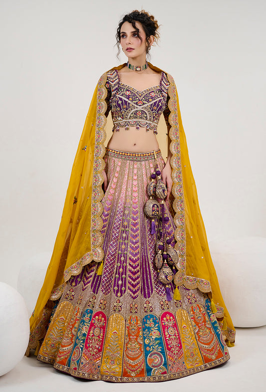 Multi Colour Silk Embroidery Readymade Lehenga Choli With Dupatta
