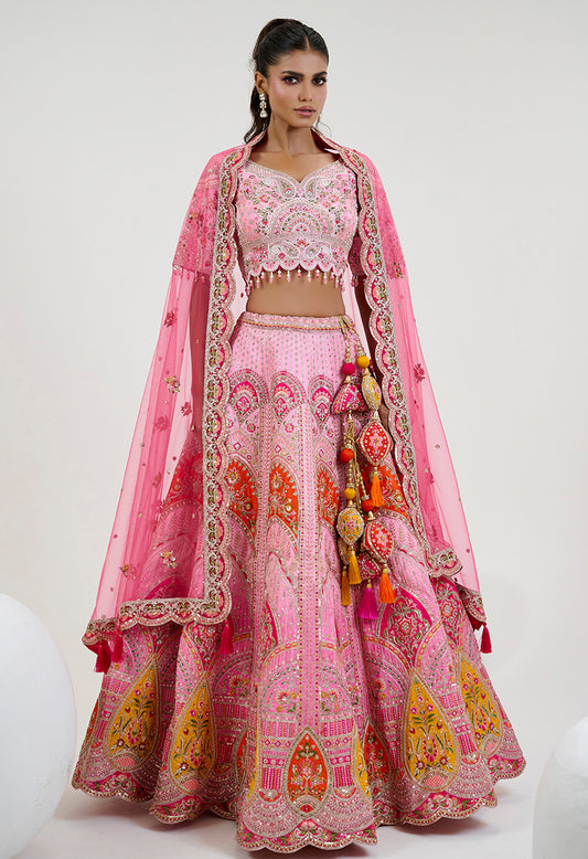 Pink Silk Embroidery Readymade Lehenga Choli With Dupatta
