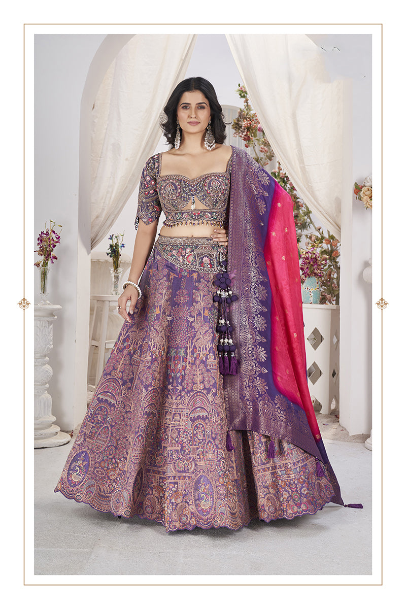 Purple Jacquard Embroidered Readymade Lehenga Choli