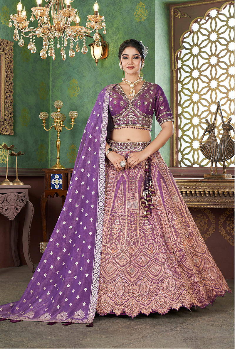 Purple Jacquard Zari Woven Wedding Lehenga Choli