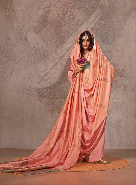 Peach Dual-Shade Silk Saree with Designer Contrast Pallu