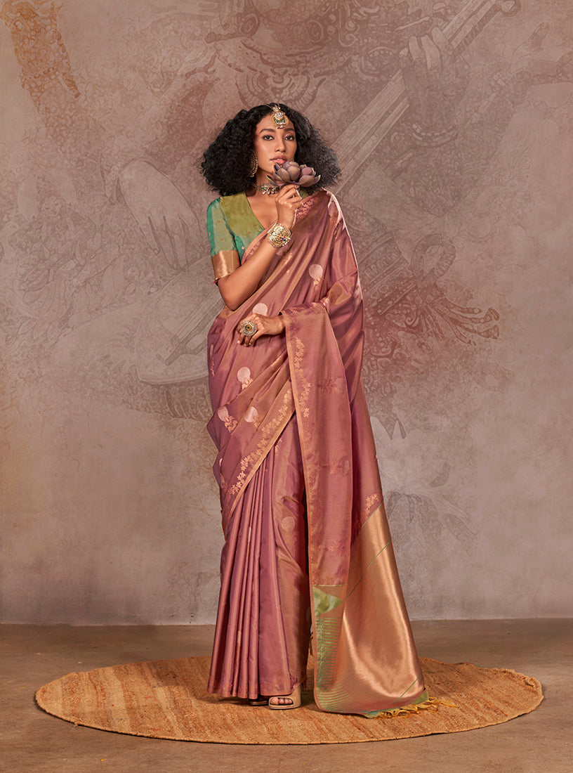 Rose Tuape Dual-Shade Silk Saree with Designer Contrast Pallu