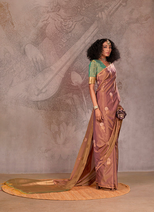 Rose Tuape Dual-Shade Silk Saree with Designer Contrast Pallu