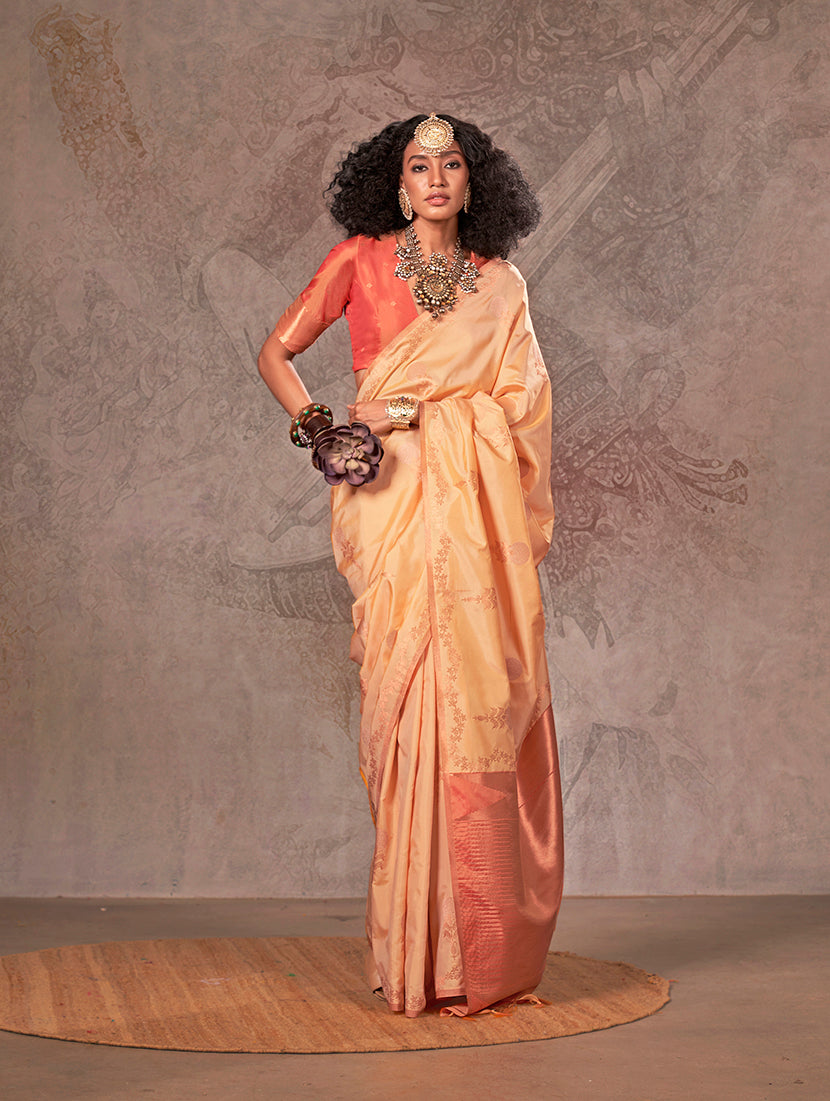 Cream Dual-Shade Silk Saree with Designer Contrast Pallu