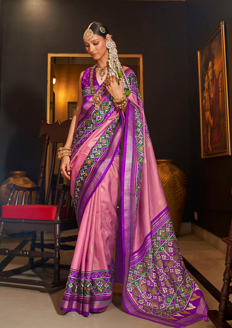 Pink Silk Patola Print Designer Saree
