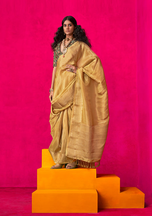 Mustard Tissue Silk Saree with Woven Detailing