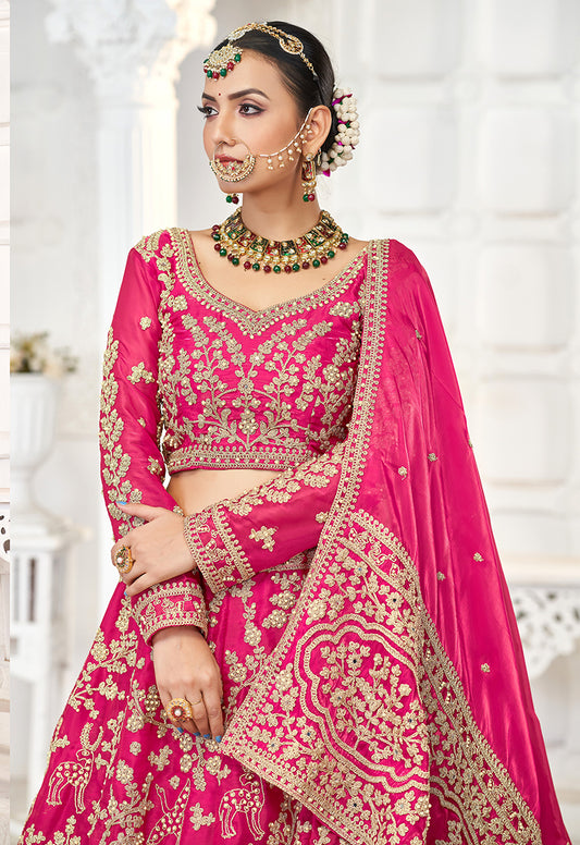 Jimmy Chu Embroidery Zari Rani Pink Trendy Lehenga Choli