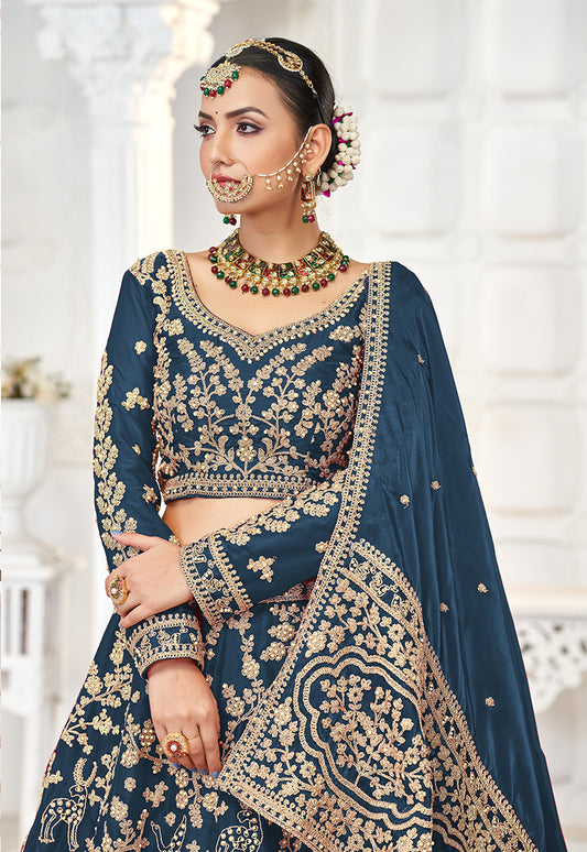 Jimmy Chu Embroidery Zari Dark Teal Trendy Lehenga Choli