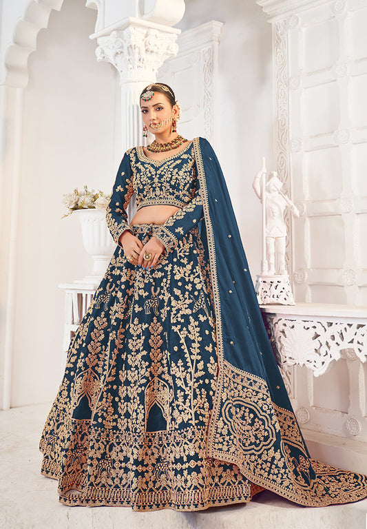 Jimmy Chu Embroidery Zari Dark Teal Trendy Lehenga Choli