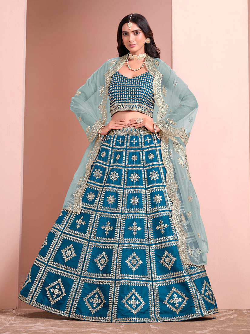 Blue Art Silk Heavy Embroidered Work Reception Lehenga Choli