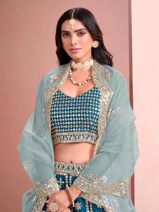 Blue Art Silk Heavy Embroidered Work Reception Lehenga Choli
