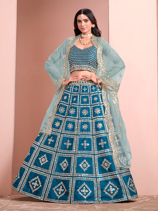 Blue Art Silk Heavy Embroidered Work Reception Lehenga Choli