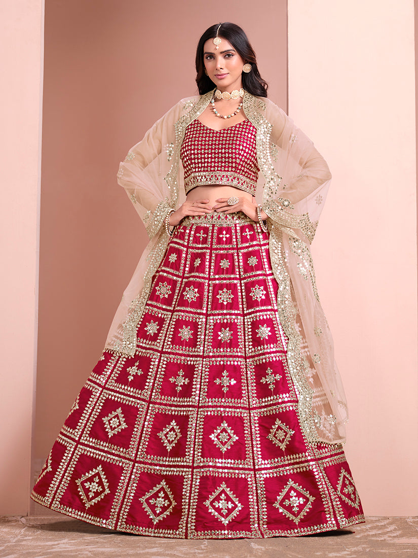 Red Art Silk Heavy Embroidered Work Reception Lehenga Choli