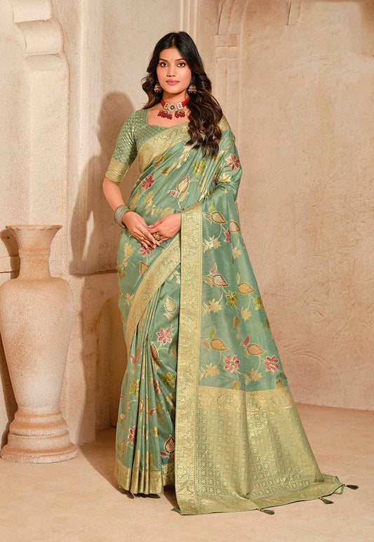 Sea Green Silk Zari Weaving Classic Saree