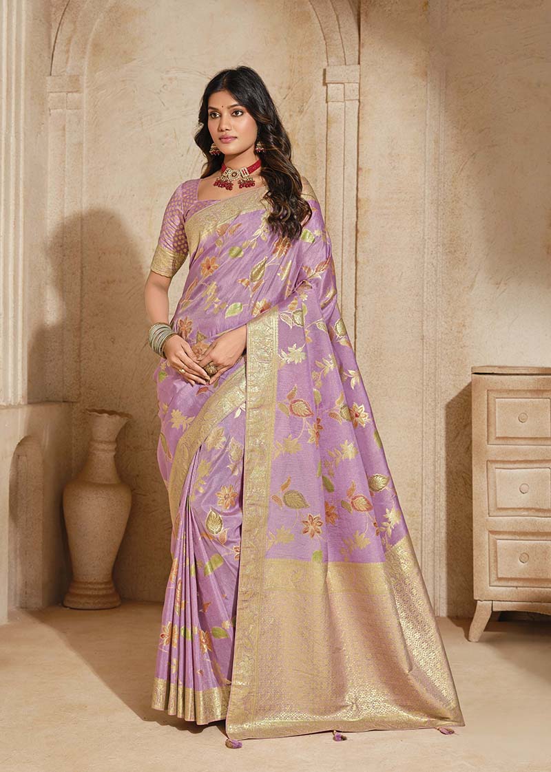 Lilac Silk Zari Weaving Classic Saree