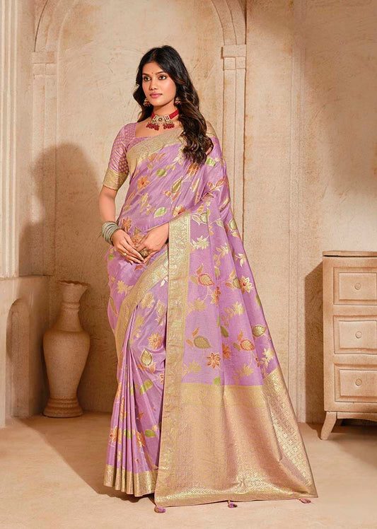 Lilac Silk Zari Weaving Classic Saree