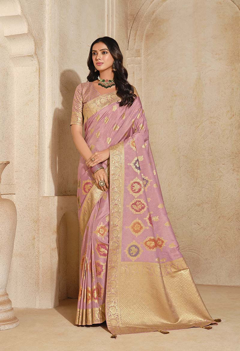 Light Pink Silk Zari Weaving Classic Saree