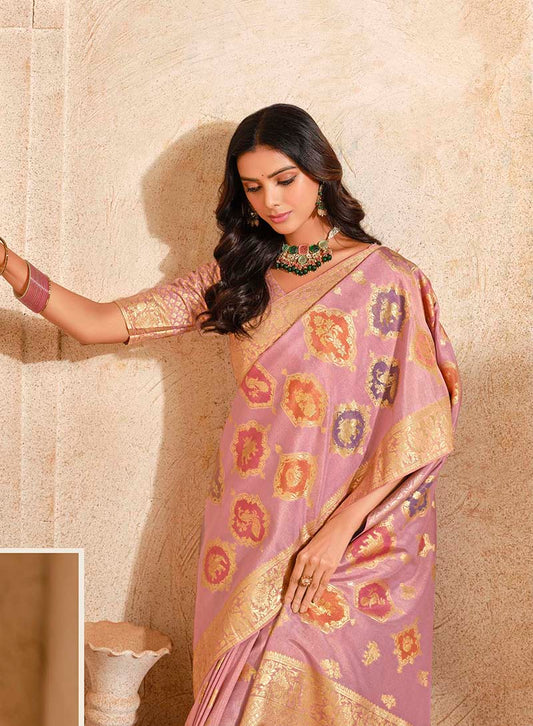 Light Pink Silk Zari Weaving Classic Saree