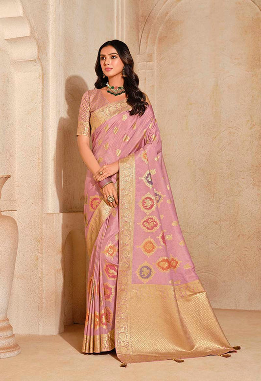 Light Pink Silk Zari Weaving Classic Saree