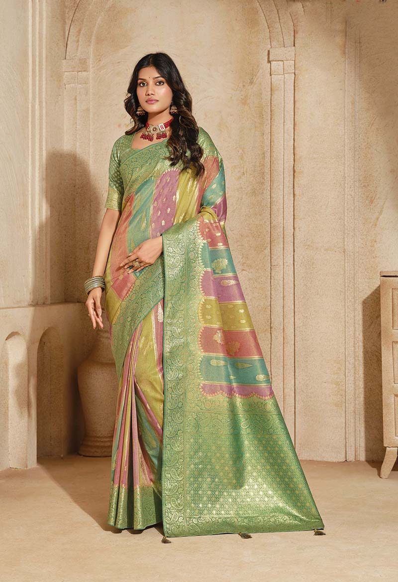 Turquoise Silk Zari Weaving Classic Saree
