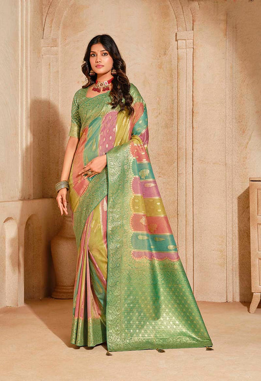 Turquoise Silk Zari Weaving Classic Saree